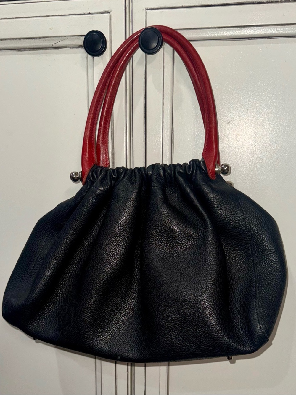 vintage Dulce Brazilian Pebbled Leather Handbag purse cherry red handles